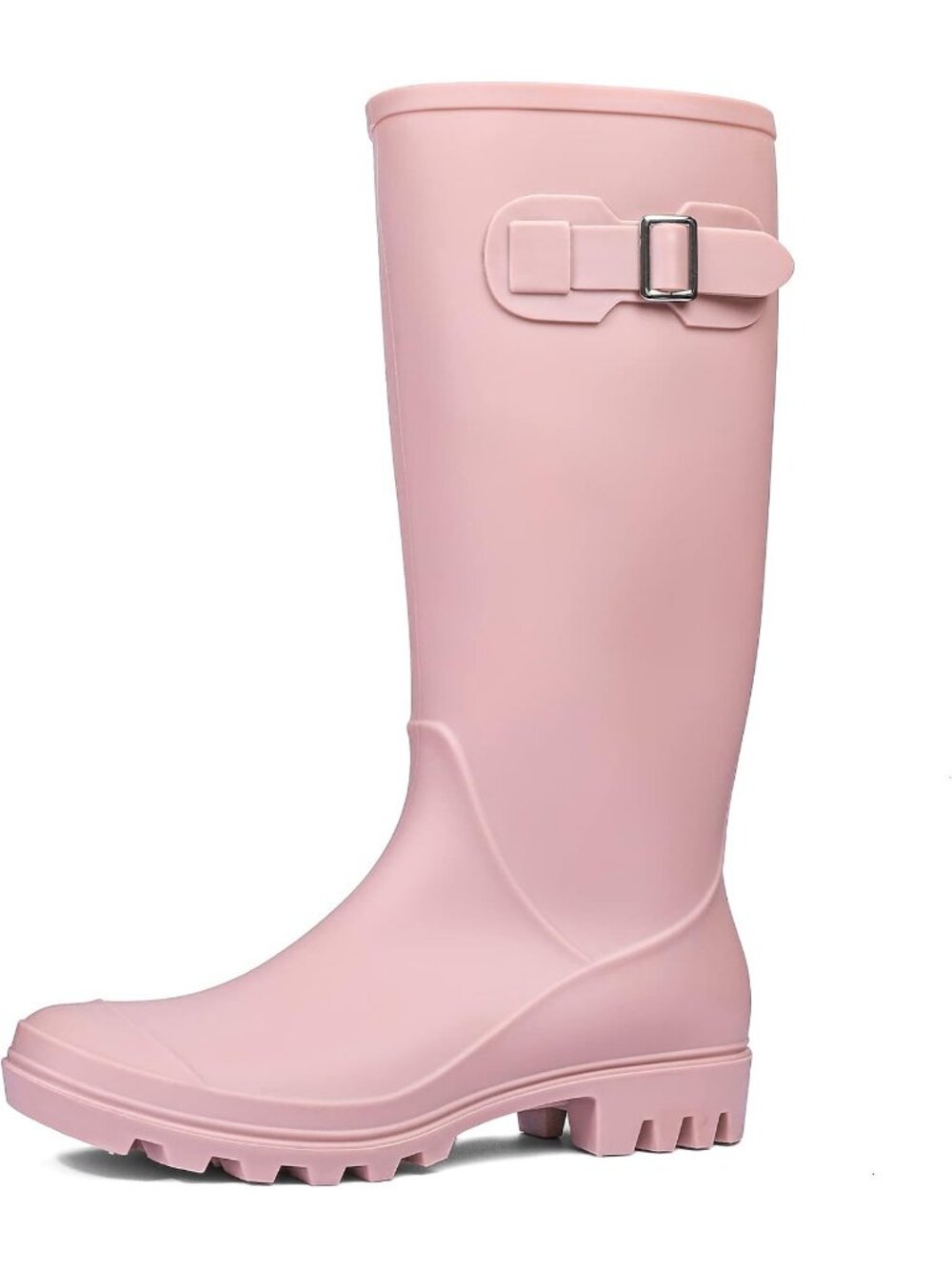 Women's Matte Pink Tall Waterproof Rain Boots Rubber Garden Boots With Buckle